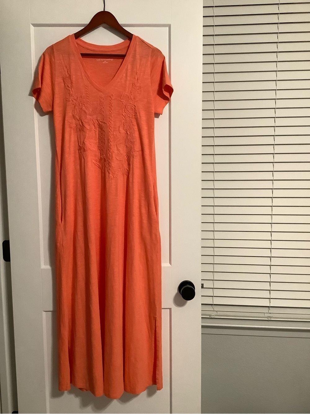 Soft Surroundings Coral V‑Neck Short Sleeve Maxi Dress - Picture 3 of 8